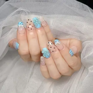 ロング カラー 波 なみのネイルデザイン