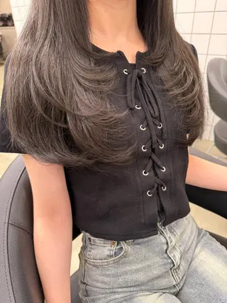 ロング カラー パーマ ヘアアレンジ メンズ キッズ 上品＆韓国風 🥀海心🥀のヘアスタイル