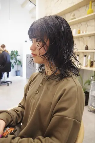 ミディアム パーマ ショート& パーマ　坂本のヘアスタイル