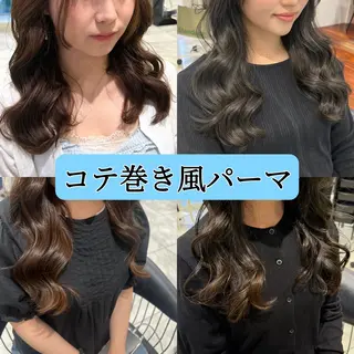 セミロング カラー パーマ コテ巻きパーマ💙 シノヤユイのヘアスタイル