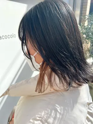 ミディアム 草野ゆずき⌇縮毛矯正 ⌇Wカラー⌇レイヤーのヘアスタイル