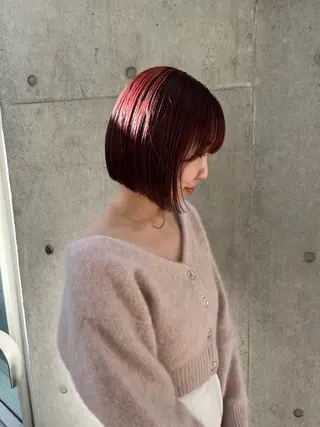 ミディアム カラー 縮毛矯正ボブ&顔まわ レイヤー♡TOMOEのヘアスタイル