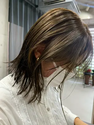 ミディアム カラー ボブパーマコテ巻き風 パーマNo1深江秀平のヘアスタイル