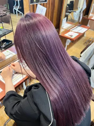 セミロング カラー ルーツ/ デザイン/ ハイトーン/おこのぎのヘアスタイル