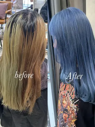 セミロング カラー Acchon/心斎橋 💚ダブルカラーのヘアスタイル