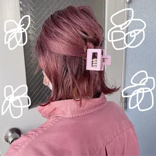 ショート カラー ヘアアレンジ なつき/艶ピンク/ girly hairのヘアスタイル