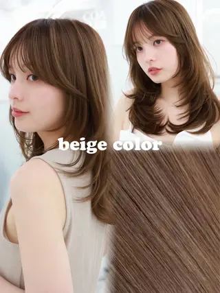 ロング カラー 赤み消し艶カラー🩵 前髪顔周り あやなのヘアスタイル