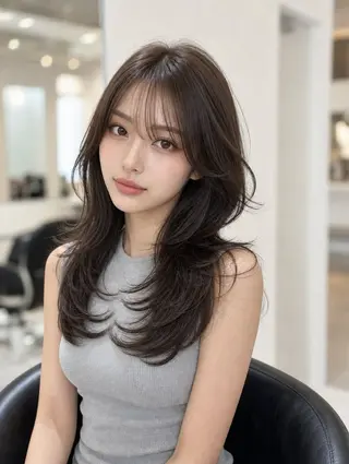 セミロング カラー 韓国レイヤーカット× 髪質改善ラビマーニのヘアスタイル