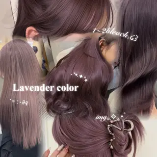セミロング カラー ヘアアレンジ 🤍淡色ピンク&ラベ ンダーYUKI🤍のヘアスタイル