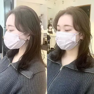 ミディアム カラー パーマ ヘアアレンジ メンズ キッズ ネイル マツエク・マツパ アイブロウ 似合せレイヤー/ 柔らか透明感カラーのヘアスタイル