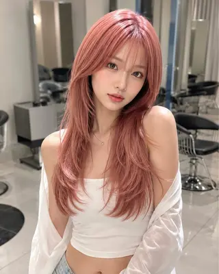 ロング カラー 韓国ハイレイヤー ハッシュカット特化のヘアスタイル