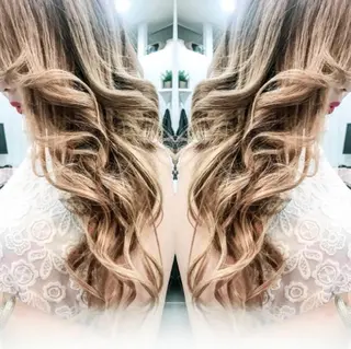 ロング カラー パーマ ヘアアレンジ チビ編み込みエクステ シールEXどぅ〜すのヘアスタイル