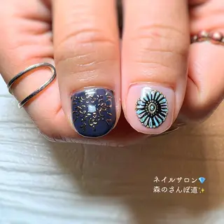 ネイル ショートネイル 森のさんぽ道のネイルデザイン