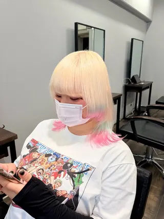 ミディアム カラー ✨ブリーチ髪質改善 ✨デザインカラーのヘアスタイル