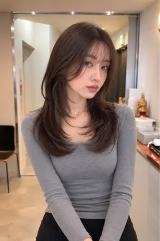 ミディアム カラー 髪質改善カラー韓国風 レイヤーtudaのヘアスタイル
