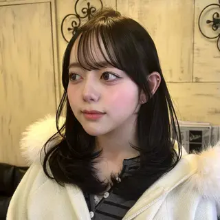 セミロング カラー 韓国レイヤー/ダブル カラー/フウカ🤍のヘアスタイル
