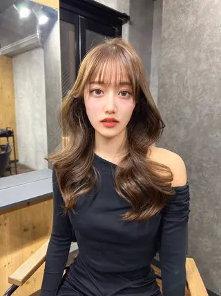 ロング カラー パーマ ヘアアレンジ レイヤー/顔周り 韓国ヘア森田和貴のヘアスタイル