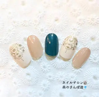 ネイル ショートネイル 森のさんぽ道のネイルデザイン
