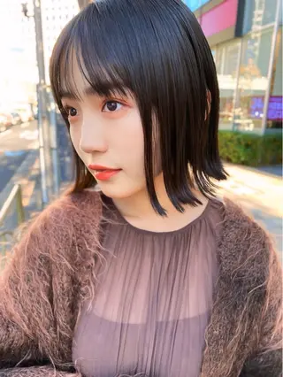 ミディアム ヘアアレンジ 縮毛矯正/小顔前髪 ボブ 秋本凌汰のヘアスタイル