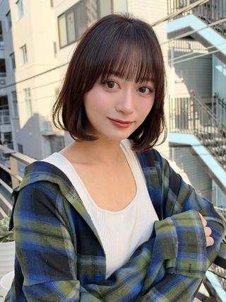 ミディアム カラー ボブ/レイヤーカット 縮毛矯正/武田涼のヘアスタイル