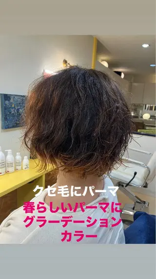 ミディアム カラー パーマ 横田 尚登のヘアスタイル