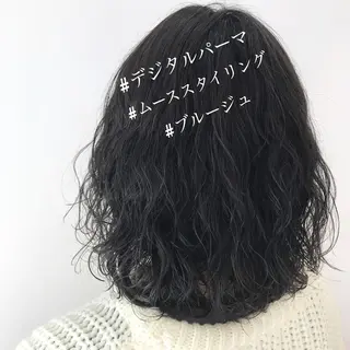 ミディアム パーマ ウルフカット レイヤーカット上柿のヘアスタイル