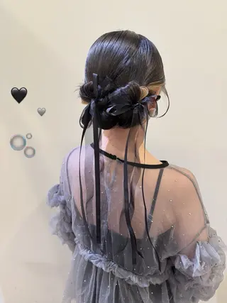 セミロング ヘアアレンジ ボウ🪞ヘアセット /メイク/マツパのマツエク・マツパデザイン