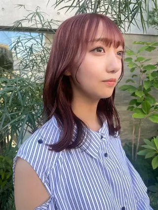セミロング カラー 顔周りカット 【オノザワリョウ】のヘアスタイル