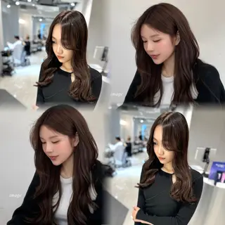 セミロング カラー 韓国ハイレイヤー ハッシュカット特化のヘアスタイル