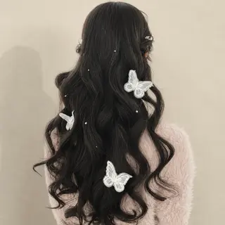 セミロング ヘアアレンジ ⟡.·Fuka/ ヘアメ🎀暖色カラーのヘアスタイル