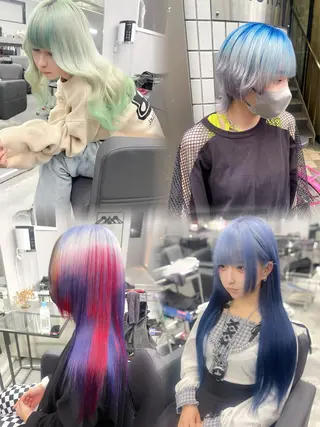 セミロング カラー 紺エクステ デザインカラーのヘアスタイル