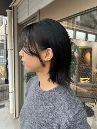 ミディアム 艶ボブ🤎ボブパーマ 透明感カラー\メンズのヘアスタイル