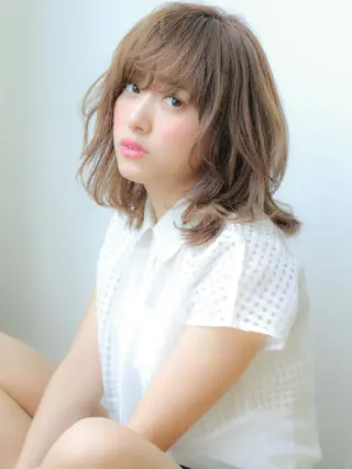 ミディアム カラー パーマ 髪質改善/韓国風 レイヤー/田村祐樹のヘアスタイル