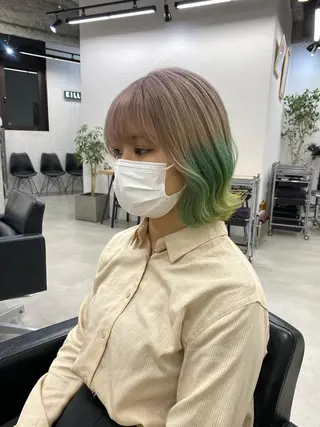 ミディアム カラー ヘアアレンジ ブリーチダブルカラー 元町三宮/三ノ宮のヘアスタイル