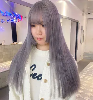 セミロング カラー パーマ 🎨ハイトーン/ 切りっぱなし みつきのヘアスタイル