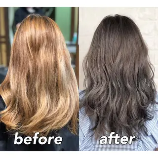 セミロング カラー 髪質改善特化KIZU /ブリーチ縮毛矯正のヘアスタイル