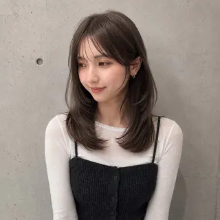 ミディアム カラー 盛れる顔まわりカット 髪質改善/渋谷/れんのヘアスタイル