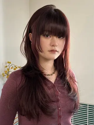ロング カラー 縮毛矯正/暖色カラー ピンクベージュのヘアスタイル