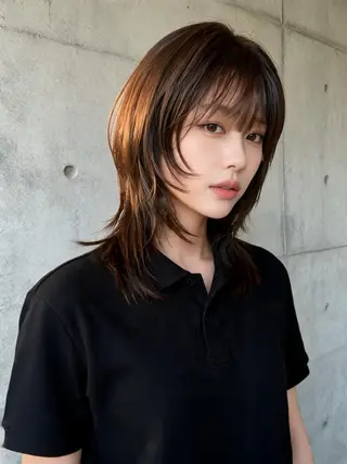 ミディアム カラー ウルフカット 811 大阪梅田 ウルフのヘアスタイル