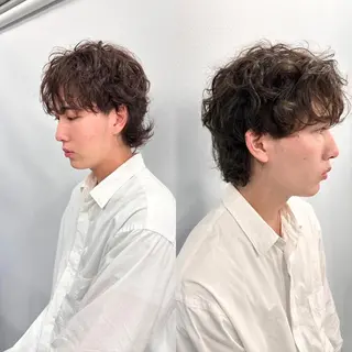ミディアム パーマ メンズ Endearing 銀座/レイヤーカットのヘアスタイル