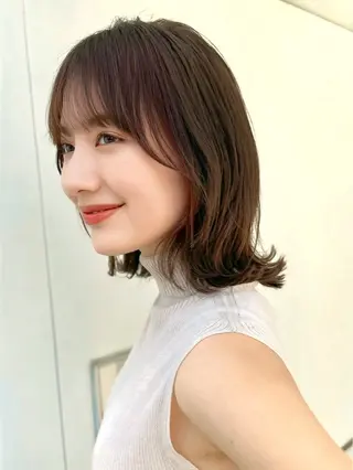 ミディアム 縮毛矯正/小顔前髪 ボブ 秋本凌汰のヘアスタイル