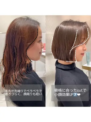 ミディアム カラー パーマ ヘアアレンジ 小野寺瑞希 /最小顔カットのヘアスタイル