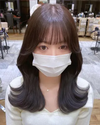 ミディアム カラー 顔まわりカット🌟 くびれヘア/寺門遥輝のヘアスタイル