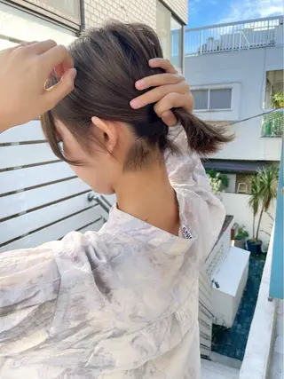 ショート 結べるレイヤーボブ くびれLady表参道のヘアスタイル