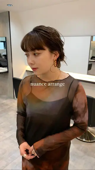 セミロング ヘアアレンジ 落合希 Olivebeigeのヘアスタイル