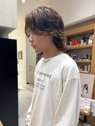 ミディアム パーマ メンズ 佐野 怜也のヘアスタイル