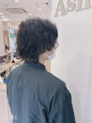 ミディアム パーマ メンズ ブリーチ🐰インナー ♡ハイライト♡綾🐰のヘアスタイル