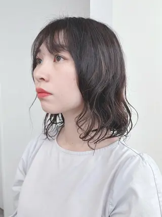 ミディアム パーマ ボブ/ゆるふわ ボブパーマ/とういのヘアスタイル