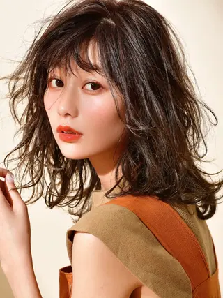 ミディアム カラー パーマ ヘアアレンジ 髪質改善/韓国風 レイヤー/田村祐樹のヘアスタイル
