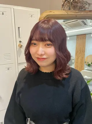ミディアム カラー 縮毛矯正/暖色カラー ピンクベージュのヘアスタイル
